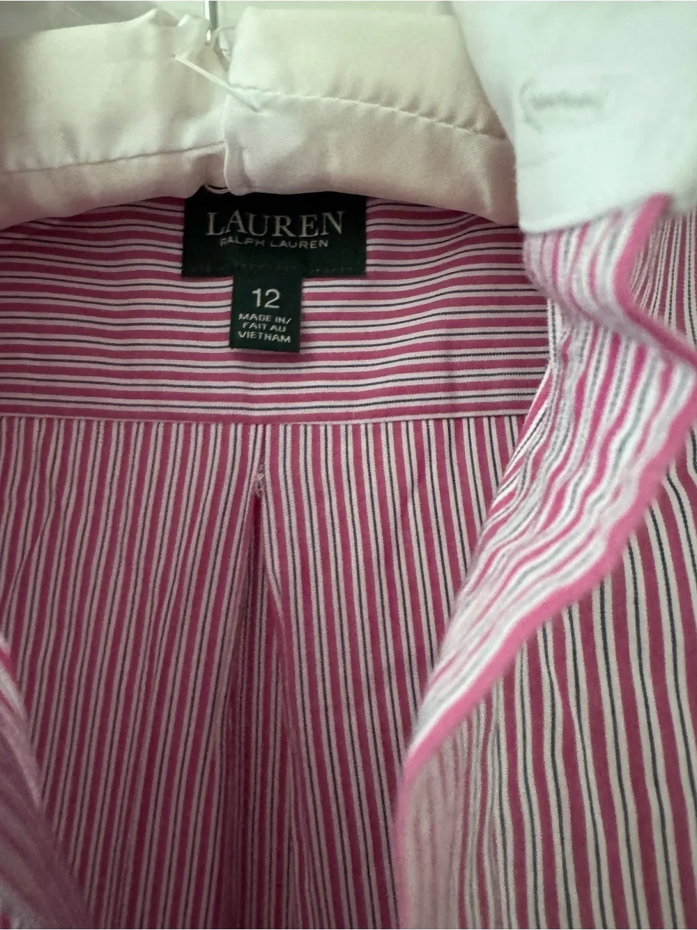 Striped Pink Button-Up Shirt with White Collar